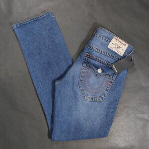 $199 True Religion Ricky Big T Flap Relaxed Straight Jeans Men`s Size 34x34